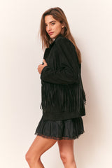 Geraline Black Suede Fringe Jacket | Loveshackfancy outlet