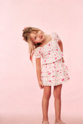 Girls Billie Bow & Kiss Print Ruffle Skirt | Loveshackfancy online