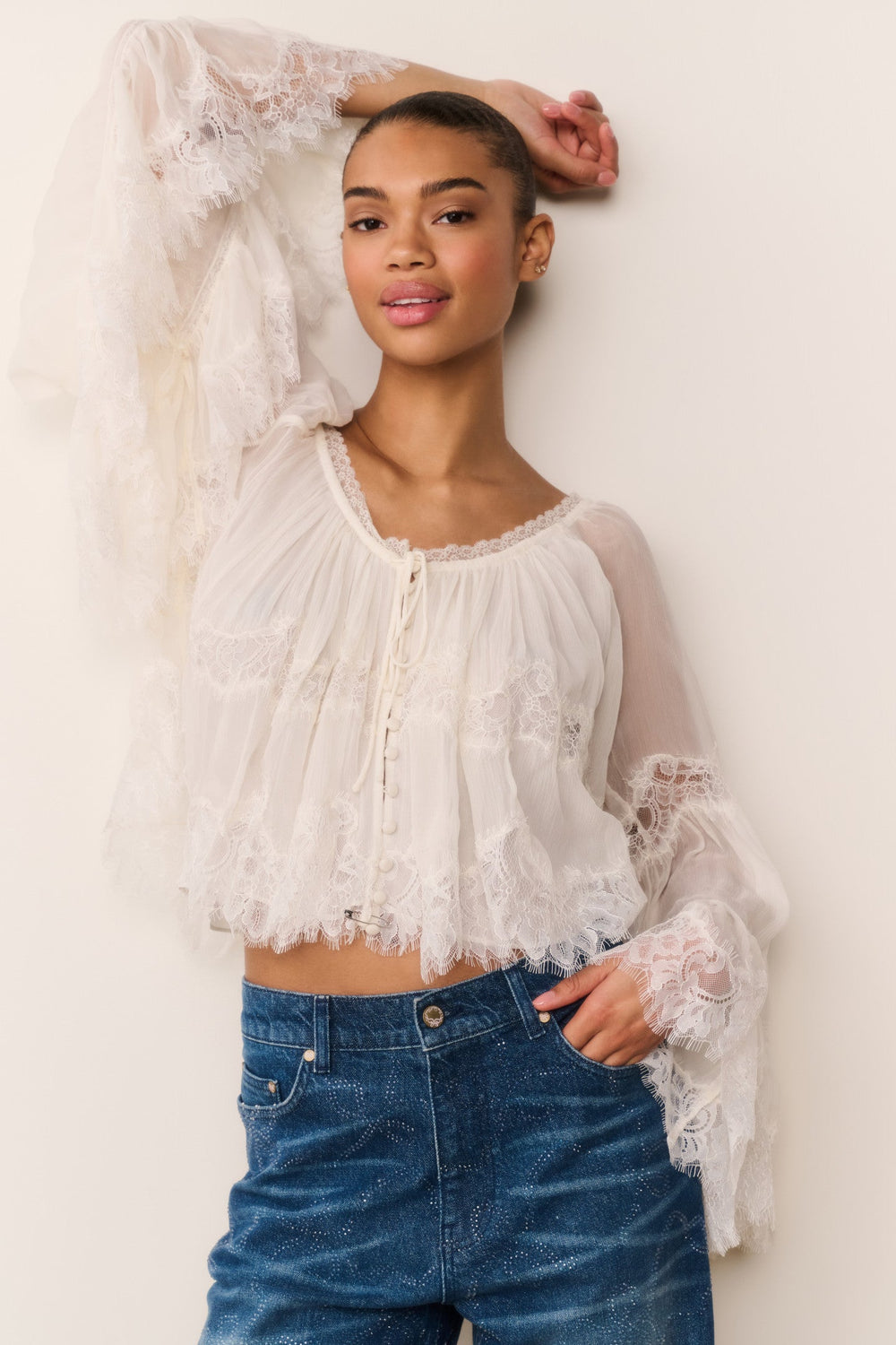 Darline Chiffon Lace Blouse | Loveshackfancy US