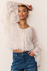 Darline Chiffon Lace Blouse | Loveshackfancy US