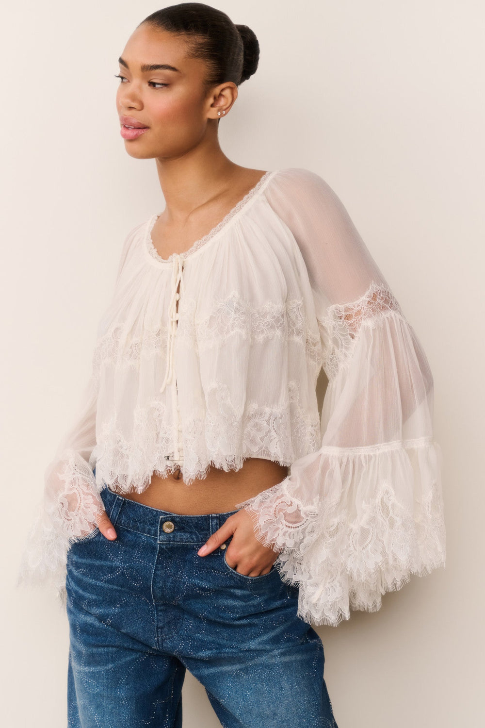 Darline Chiffon Lace Blouse | Loveshackfancy US