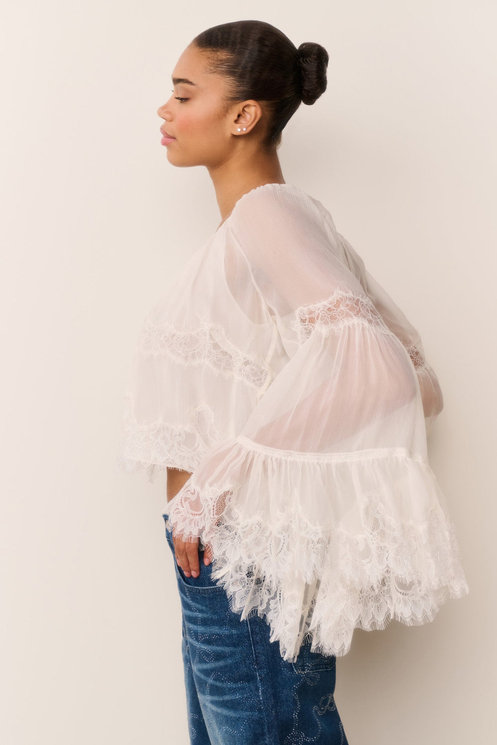 Darline Chiffon Lace Blouse | Loveshackfancy US