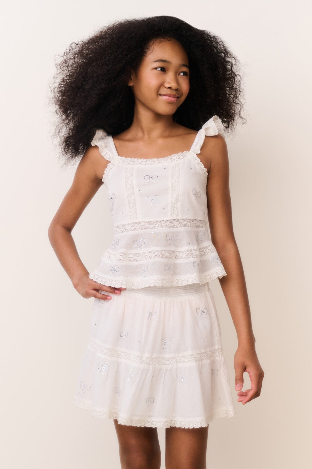Tween Silano Crystal Bow Cotton Skirt | Loveshackfancy US