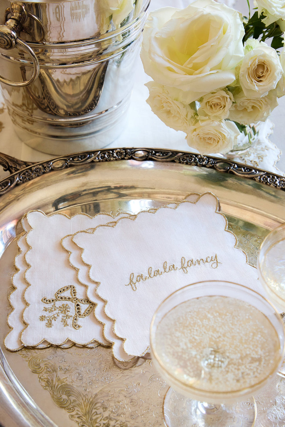 Gilded Bow Cocktail Napkins - Set Of 4 | Loveshackfancy US
