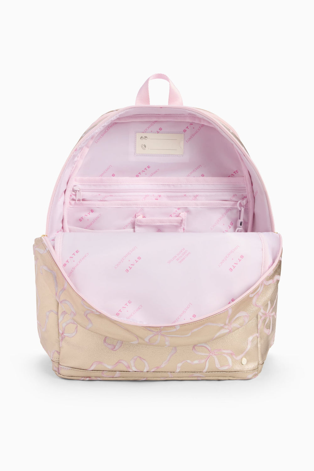 STATE x LoveShackFancy Gold Kane Double Pocket Backpack | Loveshackfancy US