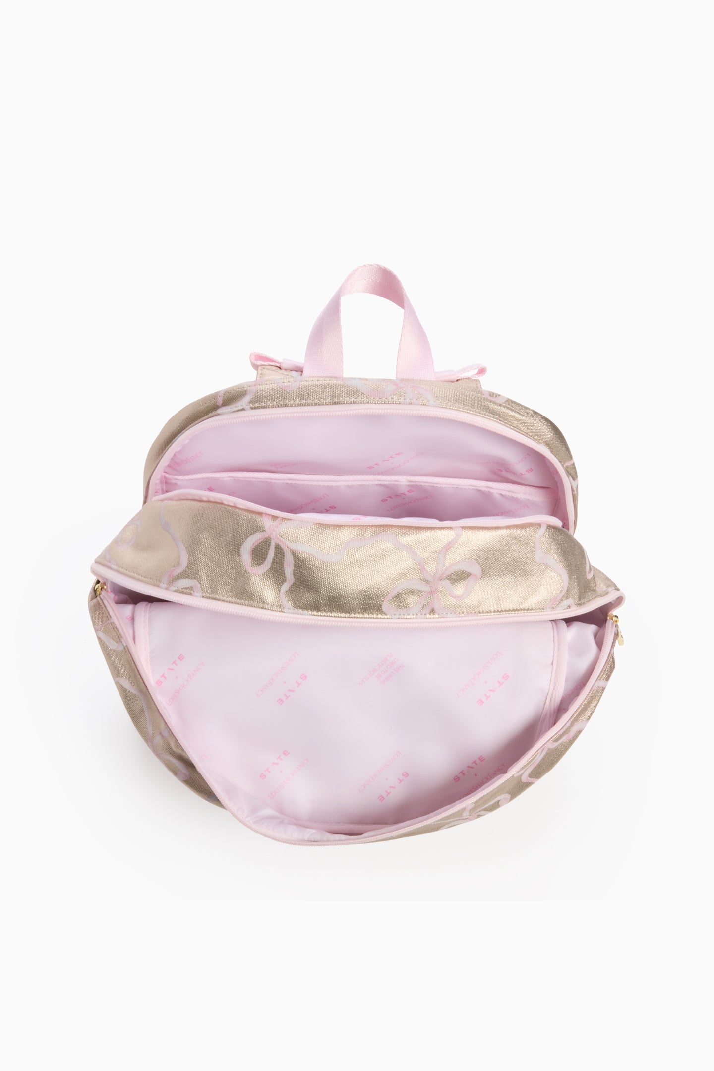 STATE x LoveShackFancy Gold Kane Double Pocket Backpack | Loveshackfancy US